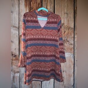 Southwestern Choker Cutout Tunic